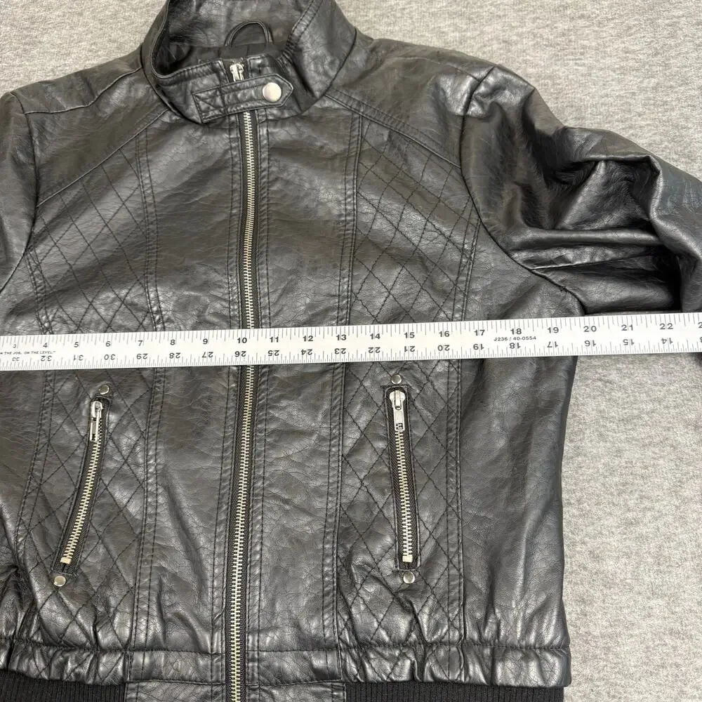 Lapis Women’s Faux Leather Moto Bomber Jacket Black Quilted size Large Edgy